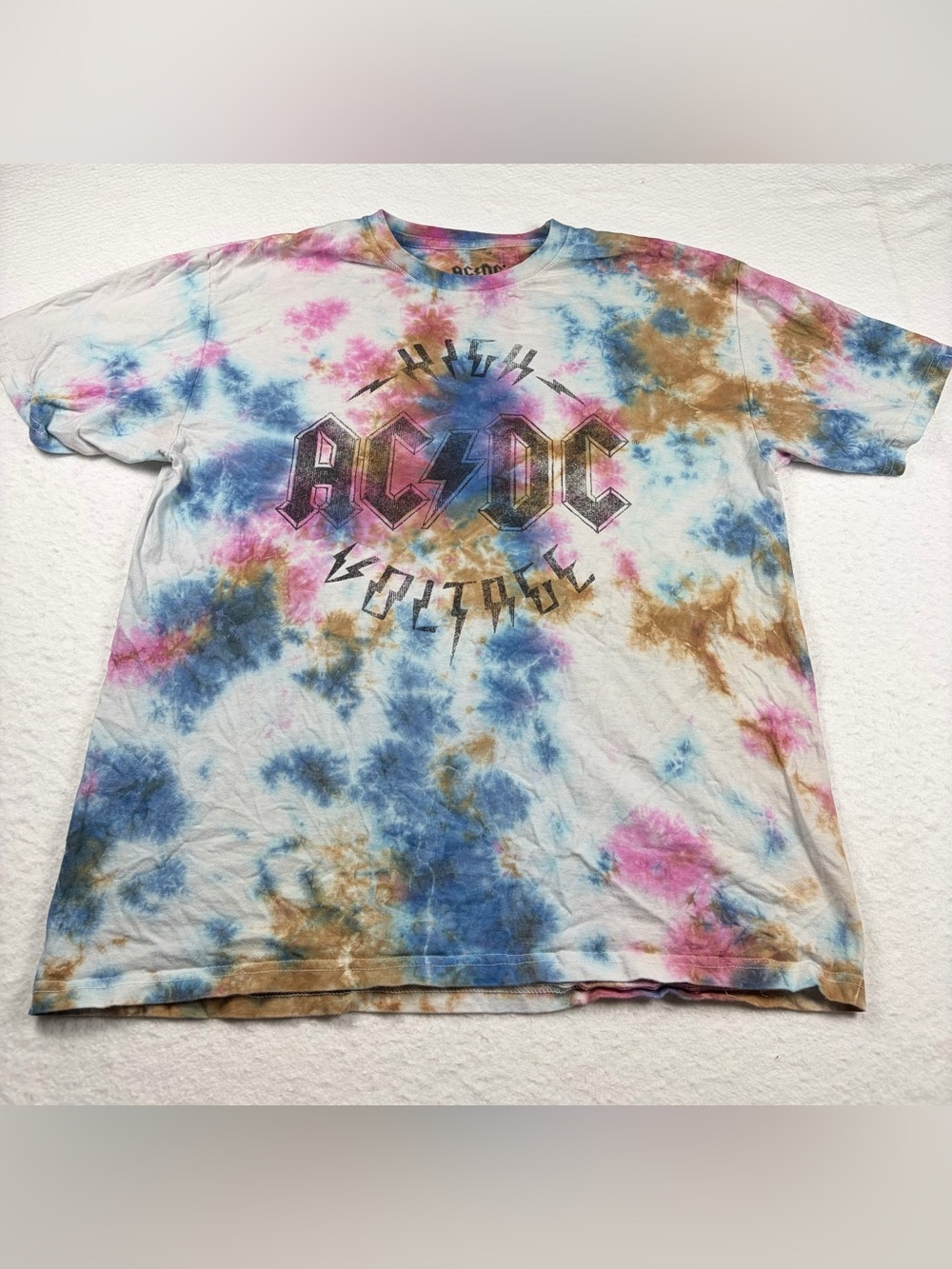 High voltage AC/DC Tie-Dye men’s  Graphic Tee‎ - Blue, Pink & Brown